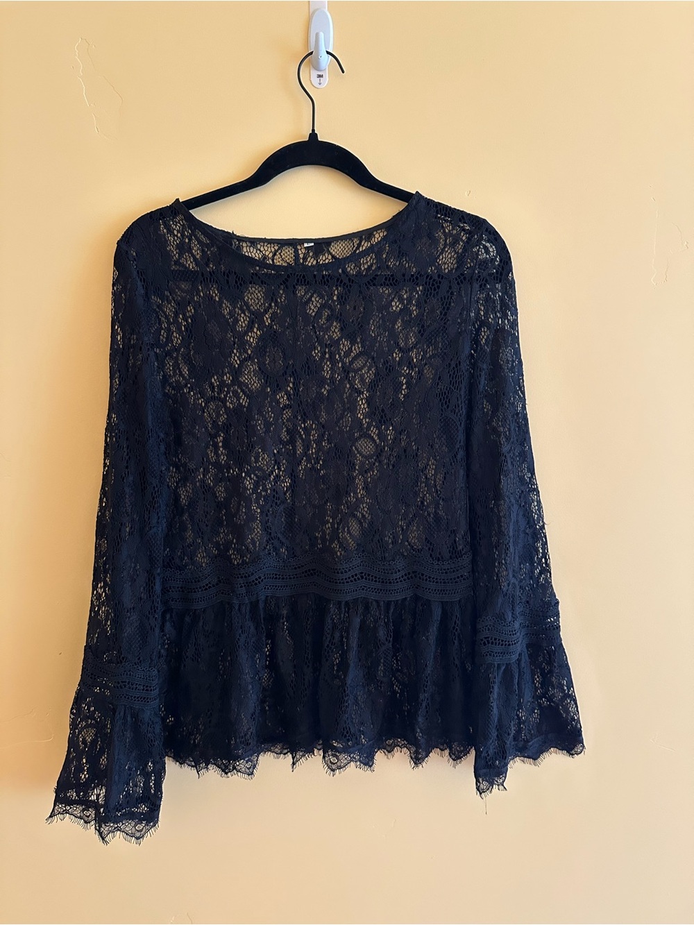 Black Lace Long-Sleeve Peplum Top